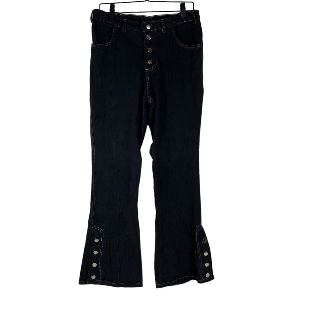 Trash & Vaudeville Black Flare Button Fly Ankle Buttons High Waist Womens Sz 33